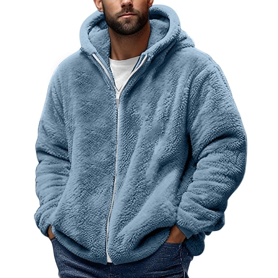 Admvng Mens Jacket Solid Velvet Long Sleeve Hooded Zipper Sweatshirt with Pockets,Sizes S-4XL