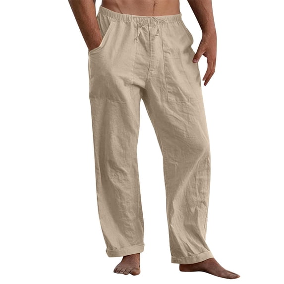 Admvng Mens Linen Pants Casual Everyday Trousers with Pockets