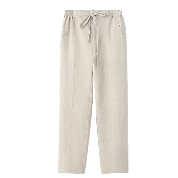 Admvng Mens Linen Wide Leg Pants Big & Tall Elastic Waist Solid Cotton and Linen Pants with Pockets