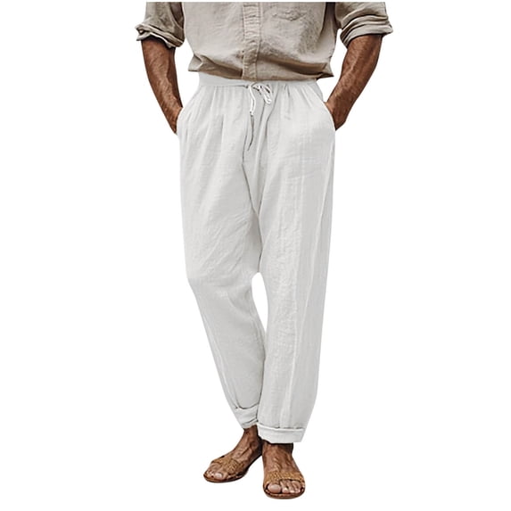 Admvng Mens Pants Big & Tall Drawstring Elastic Waist Solid Casual Leisure Trousers with Pockets