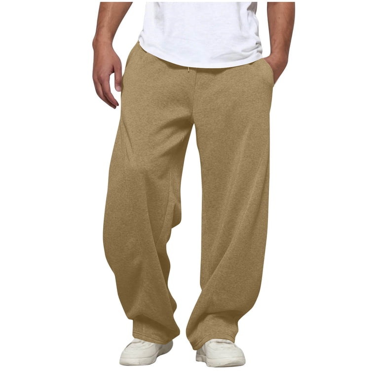 Admvng Mens Pants Casual Comfy Solid Color Loose Summer Drawstring