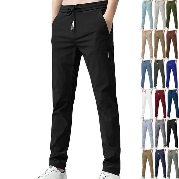 Admvng Mens Casual Pants Elastic Waist Pants for Seniors High Stretch Expandable with Pockets M-5XL