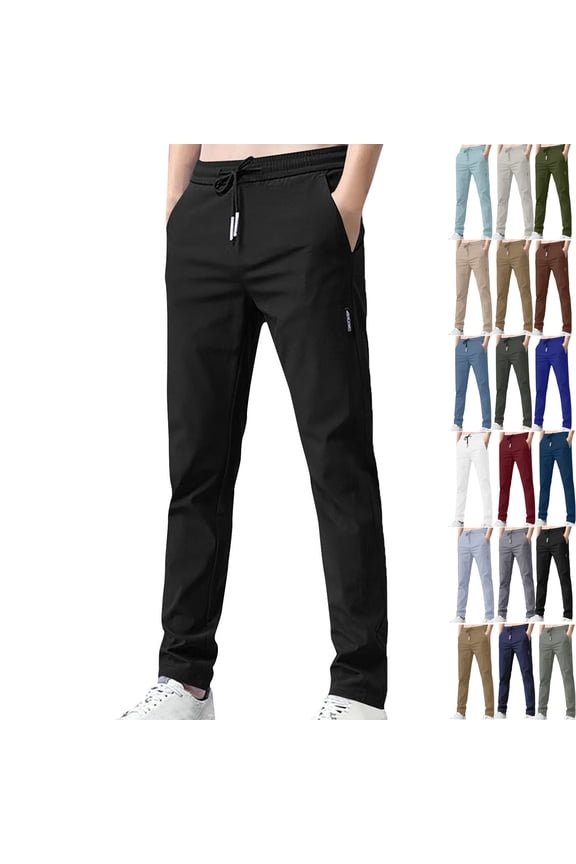 Mens Casual Pants Elastic Waist Pants for Seniors High Stretch Expandable with Pockets M-5XL
