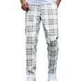 thumbnail image 1 of Admvng Mens Plaid Dress Pants Elastic Waist Straight Leg Casual Trousers with Side Pockets, 1 of 9
