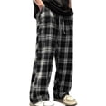thumbnail image 1 of Admvng Mens Plaid Wide Leg Pants Elastic Drawstring Waist Loose Fit Casual Streetwear Checkered Trousers, 1 of 4