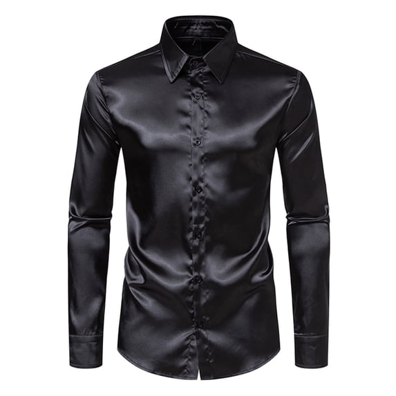 Admvng Mens Satin Dress Shirt Long Sleeve Collar Silk Button Down Shirt