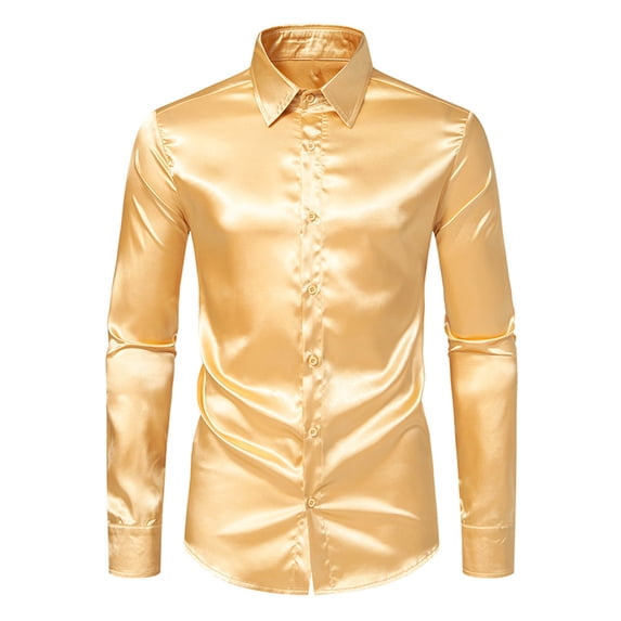 Admvng Mens Satin Dress Shirt Long Sleeve Collar Silk Button Down Shirt