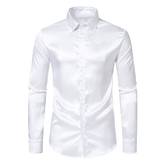 Admvng Mens Satin Dress Shirt Long Sleeve Collar Silk Button Down Shirt