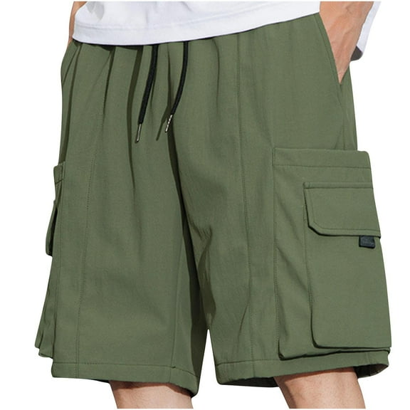 Admvng Mens Shorts Casual Summer Casual Solid Color Portable Fashion Pockets Drawstring Elastic Waist Zipper Comfortable Shorts Cargo Pant M-4XL