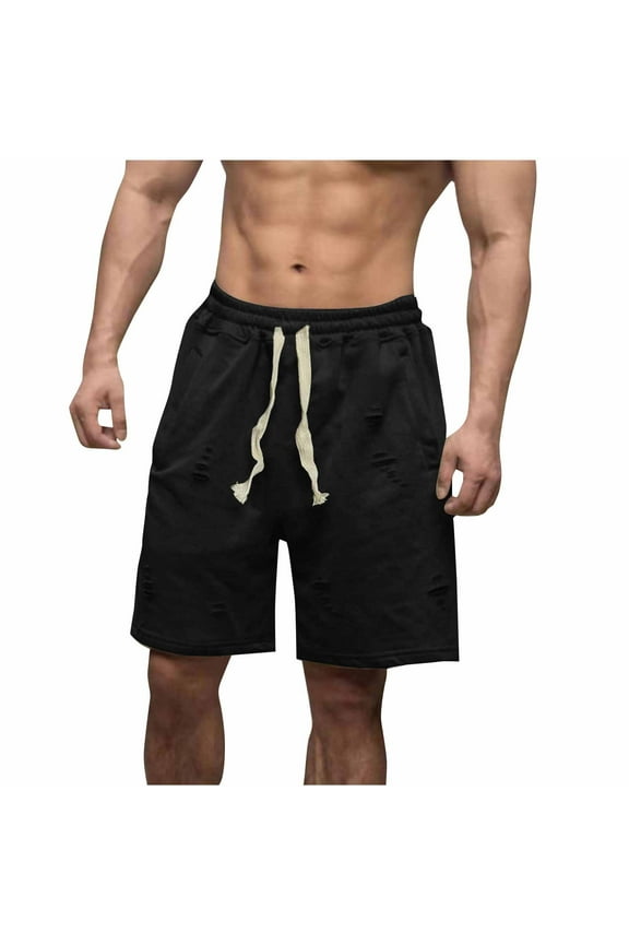 Mens Shorts Fashion Leisure Solid Color Draw Rope Pocket Motion Five Quarter Pants S-3XL