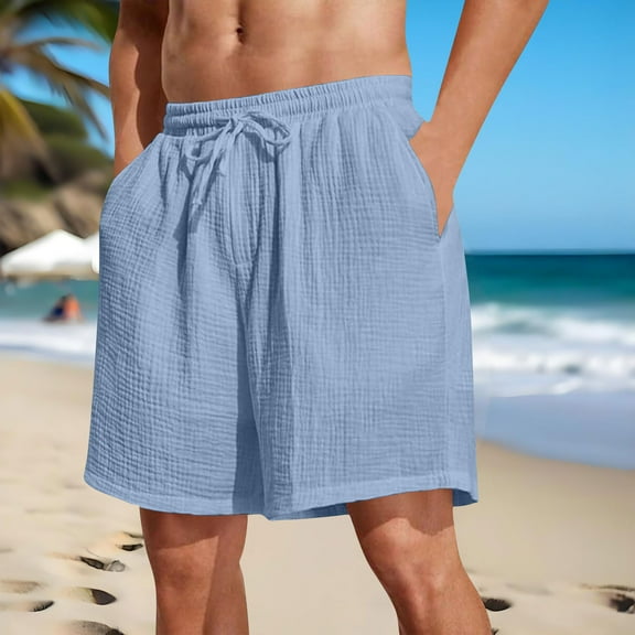 Admvng Mens Shorts Solid Color Holiday Breathable Elastic Waist Shorts with Pockets S-3XL