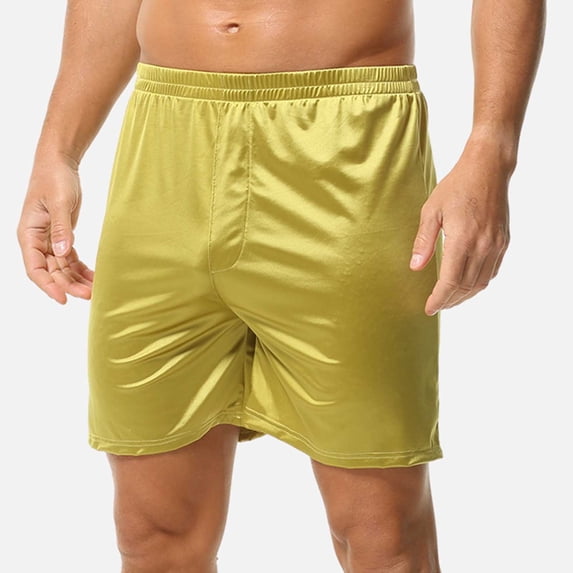 Admvng Mens Shorts Solid-Color Loose Casual Satin Sports Fitness Home Sleeping Pants Elastic-Waist Mid Waist Shorts S-2XL