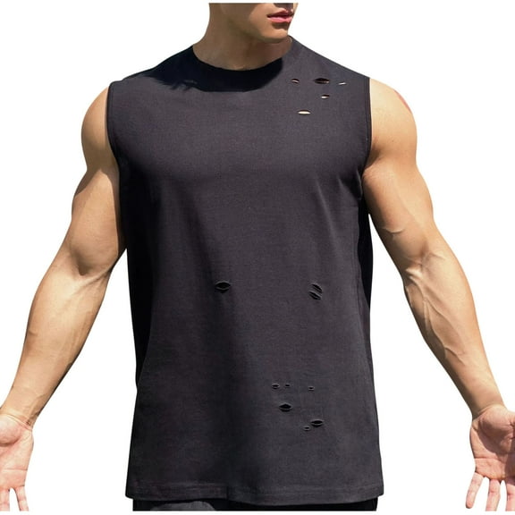 Admvng Mens Sleeveless Tee Shirts Fashion Casual Solid Round Neck Breathable Perforated Sports Tank Tops M-3XL