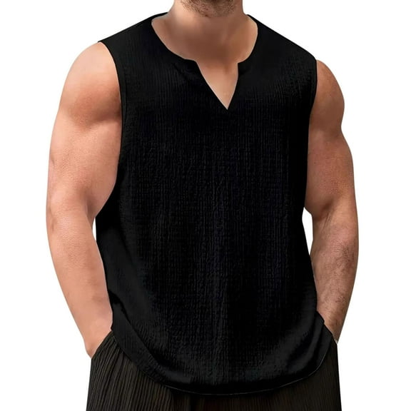 Admvng Mens Sleeveless Tee Shirts Solid Color Elastic Casual Fitness Breathable V-neck Tank Tops S-2XL