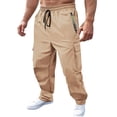 thumbnail image 1 of Admvng Mens Solid Pockets Elastic Waist Work Cargo Full Length Pants, 1 of 9