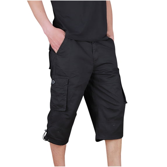 Admvng Mens Stretch Capris Big & Tall Summer Solid Pockets Zipper Cargo Cropped Pants