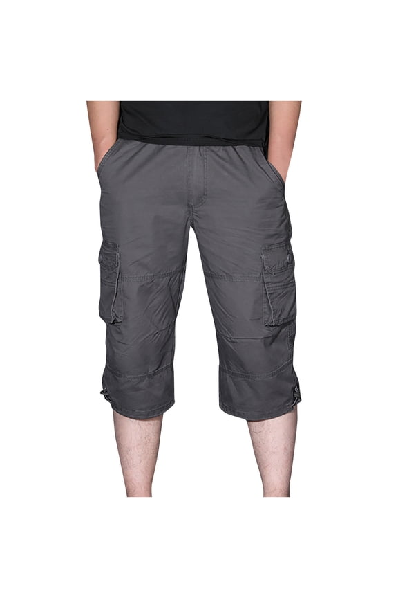 Mens Stretch Capris Big & Tall Summer Solid Pockets Zipper Cargo Cropped Pants