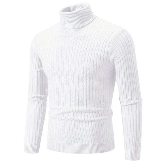 Admvng Mens Sweater Knitwear Turtleneck Vintage Round Neck Solid Color Streak Elastic Pullover Fleecing Trend Sweater M-5XL