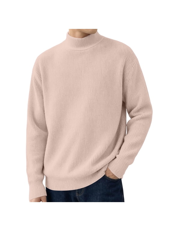 Mens Sweater Solid Color Round Neck Long Sleeve Casual Comfy Outdoor Pullover Sweater