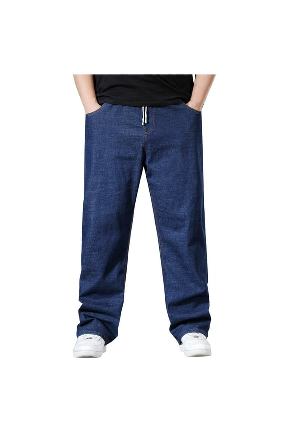 Admvng Mens Sweatpants Casual Solid Elastic Tie Straight Leg Jeans,Size XL-5XL