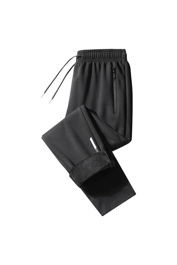 Mens Sweatpants Casual Solid Elastic Waistband Drawstring Thick Warm Straight Leg Pants, Size L-8XL