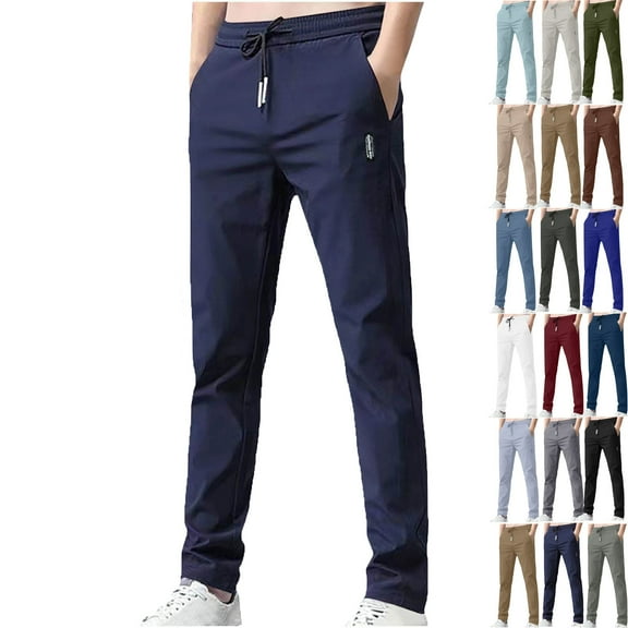 Admvng Mens Casual Pants Elastic Waist Pants for Seniors High Stretch Expandable with Pockets M-5XL