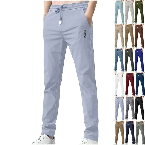 Admvng Mens Casual Pants Elastic Waist Pants for Seniors High Stretch Expandable with Pockets M-5XL