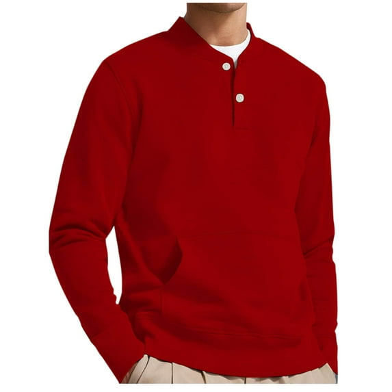 Admvng Mens Sweatshirt Oversized Solid Color Casual Button Pocket Sweatshirt Long Sleeve V-Neck, Size S-5XL