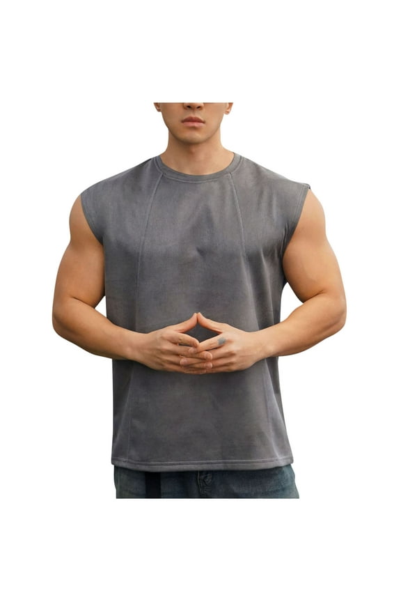 Mens Tank Top Solid Color Dry Fit Gym Running Sleeveless Muscle Shirts for Summer S-2XL