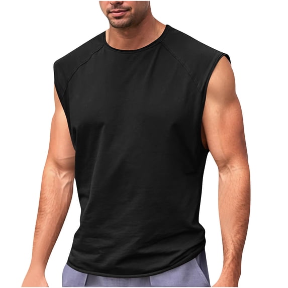 Admvng Mens Tank Top Vintage Solid Color Casual Fitness Sport Permeability Round Neck Tank S-3XL