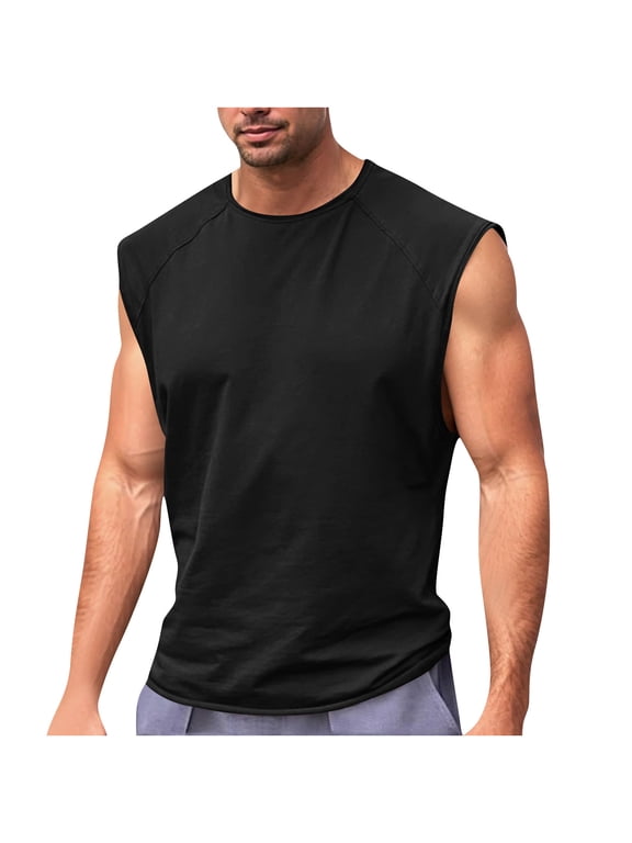 Mens Tank Top Vintage Solid Color Casual Fitness Sport Permeability Round Neck Tank S-3XL