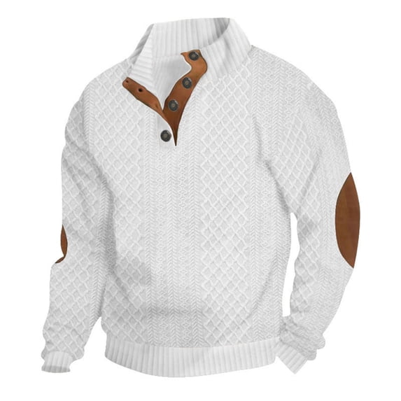 Admvng Mens Textured Sweater Elbow Patch Stand Collar Long Sleeve Casual Pullover Tops