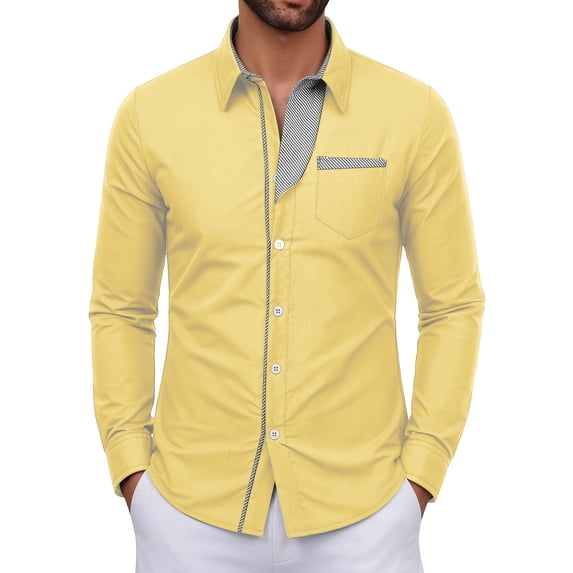 Admvng Mens Top Long Sleeve Button Down Slim Collar Long Sleeve Business Casual Dress Shirts