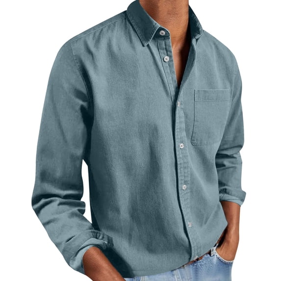 Admvng Mens Tops Big & Tall Solid Long Sleeve Button Down Collared Chest Pocket Soft Lightweight Casual Work Daily Shirts