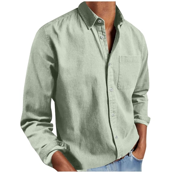 Admvng Mens Tops Big & Tall Solid Long Sleeve Button Down Collared Chest Pocket Soft Lightweight Casual Work Daily Shirts