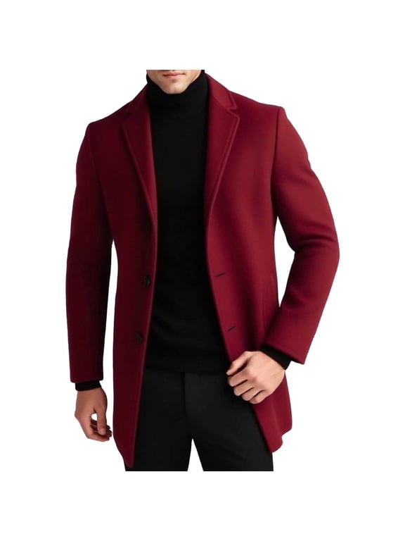 Mens Winter Jacket Men Long Trench Coats Casual Solid Button Pocket Thicken Woolen Windbreaker Coat, Size M-5XL