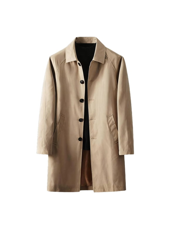 Mens Winter Jacket Men Long Trench Coats Solid Button Up Casual Pocket Long Sleeved Windbreaker Jacket, Size M-5XL