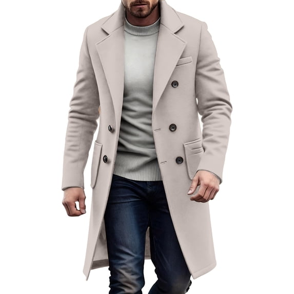 Admvng Mens Winter Jacket Mens Peacoat Double Breasted Casual Woolen Lapel Solid Trench Coat, Size S-2XL