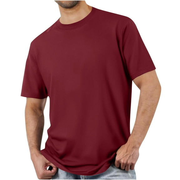 Admvng Mens Workout Shirts Casual Fashion Solid Color Short Sleeved T-shirt Loose and Temperat Top S-3XL