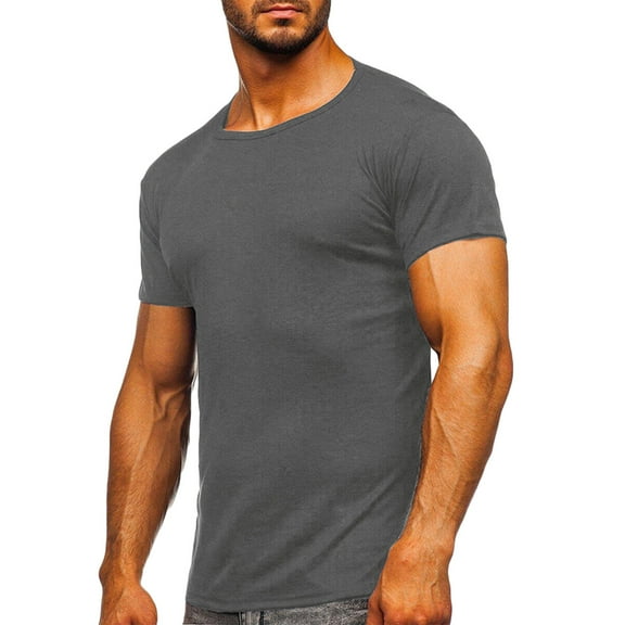 Admvng Mens Workout Shirts Casual Fashion Solid Round Neck Pullover T-Shirt Short Sleeve Tops S-3XL