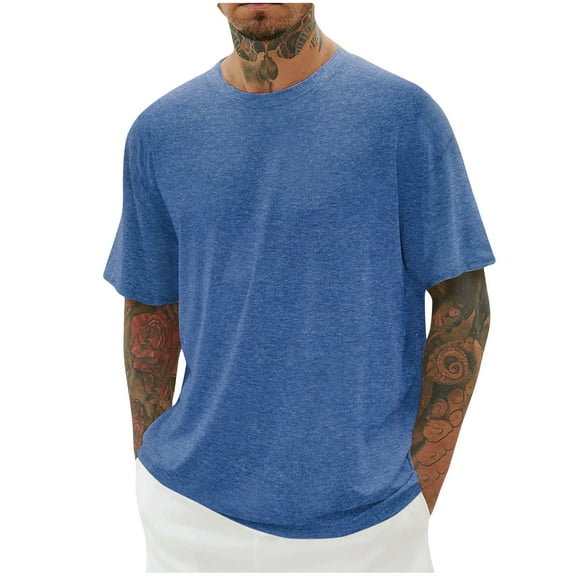 Admvng Mens Workout Shirts Print Round Neck Casual Fashion Short Sleeve Round-Neck Blouses Shirts M-4XL