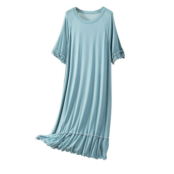 Admvng Nightgowns for Women Round Neck Solid Color Loose Comfortable Mid Length Sleepshirt L-2XL