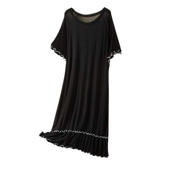 Admvng Nightgowns for Women Round Neck Solid Color Loose Comfortable Mid Length Sleepshirt L-2XL