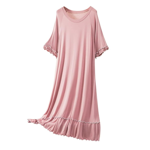 Admvng Nightgowns for Women Round Neck Solid Color Loose Comfortable Mid Length Sleepshirt L-2XL