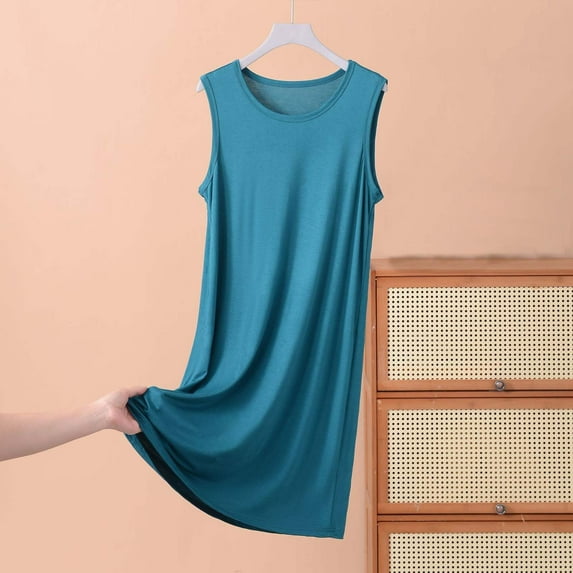 Admvng Nightgowns for Women Sleeveless Skirt Summer Thin Loose Dress Casual Solid Color Home Nightgown XL-5XL