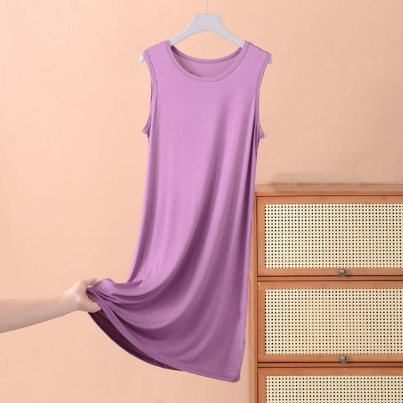 Admvng Nightgowns for Women Sleeveless Skirt Summer Thin Loose Dress Casual Solid Color Home Nightgown XL-5XL