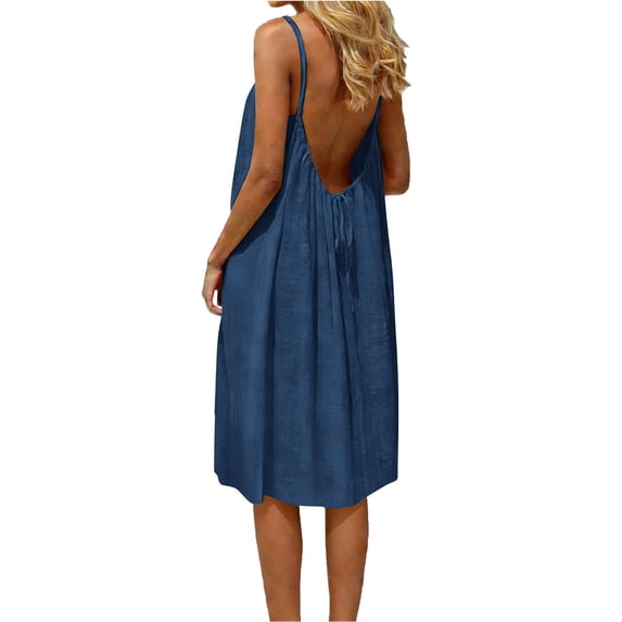 Admvng Nightgowns for Women Summer Round-Neck Casual Solid Sleeveless Sleepshirts Sling Backless Dress Plus Size Dresses S-3XL