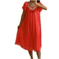 thumbnail image 1 of Admvng Nightgowns for Women Vintage Lace Trim V Neck Nightgown Short Sleeve Flowy Long Sleep Dress Plus Size Dresses, 1 of 3