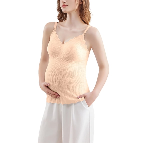 Admvng Nursing Cami Lace Trim Built-In Bra Adjustable Strap Comfortable Maternity Tank Top