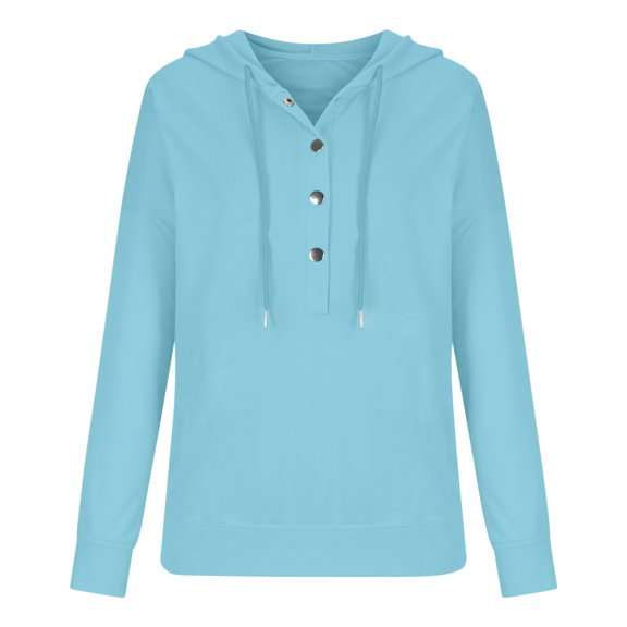 Admvng Sweatshirt for Women Long Sleeved Pullover Trendy Half Button Solid Fall Clothes Sweatshirt Basic Hooded Casual Blouse S-2XL